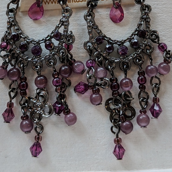 Purple Bead Dangle Earrings - Picture 6 of 6